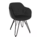 Black Leather Leisure Chair With Pleated Backrest And Modern Metal Spider Legs
