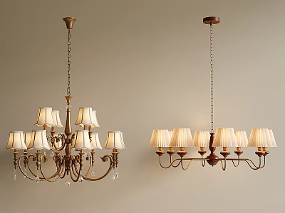 Elegant Classic Multi Fabric Shade Chandeliers with Metal Frame and Crystal Pendants 3d model