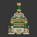 Steampunk Mechanical Structure With Gold Accents Green Elements And Decorative Pipes 3d model