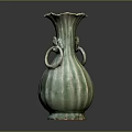 Elegant Green Ceramic Vase With Double Ring Handles For Home Furniture Decor