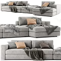 Modern Gray Sectional Sofa Set With Cozy Pillows And Knitted Throws 3d model