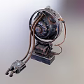 Vintage Industrial Mechanical Device Featuring Circular Component Pipes Wires And Square Metallic Base 3d model