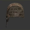 Ancient Metal Weapon Helmet Design With Intricate Patterns And Spiked Top