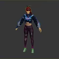3D Character With Black Short Hair Accessory Colorful Jacket Cropped Top Ripped Pants White Sneakers