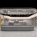 Modern Specialty Store Interior Featuring Central Display Counter Organized Shelves And Unique Lighting Design