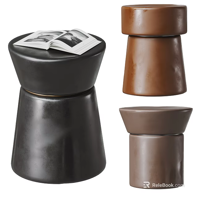 Modern Ceramic Side Tables In Black And Brown With Open Book On Top 3d model 