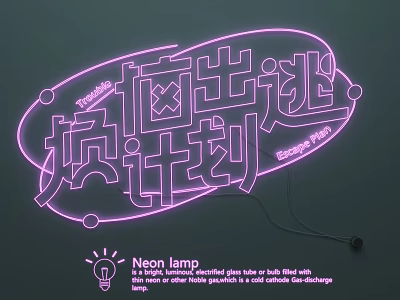 Pink Neon Lamp Combination With Creative Typography Design For Indoor Decor 3d model