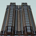 Twin Modern Classical High Rise Building Exterior With Glass Windows And Podium Base