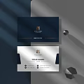 Navy Blue And White Business Card Design With Logo And Contact Information