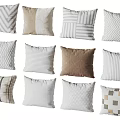 Assorted Decorative Throw Pillows With Geometric Striped And Textured Patterns In Neutral Tones 3d model