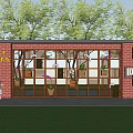 Red Brick Feature Wall With Wooden Lattice And Potted Plants For Welcome Home