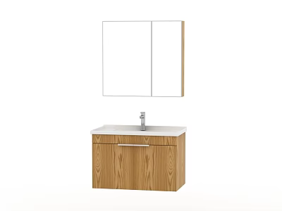 Modern Wooden Bathroom Vanity With Sink Faucet And Mirror Cabinet 3d model