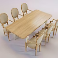 Modern Wooden Dining Table Set With Six Light Upholstered Chairs And Wooden Legs
