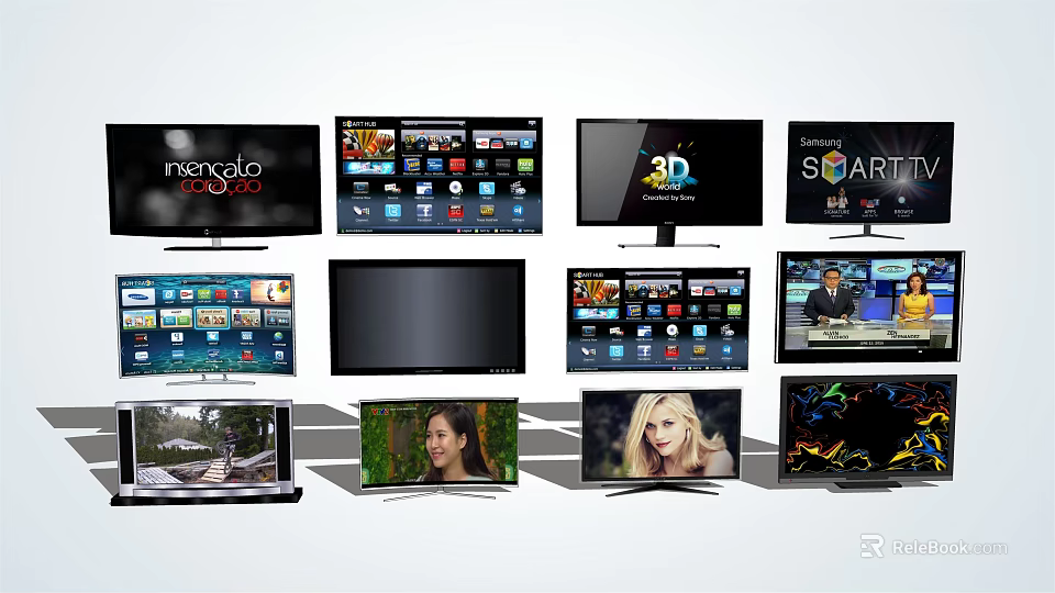 Various Smart Televisions With 3D Technology And Entertainment Display Interfaces 3d model