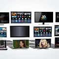 Various Smart Televisions With 3D Technology And Entertainment Display Interfaces 3d model