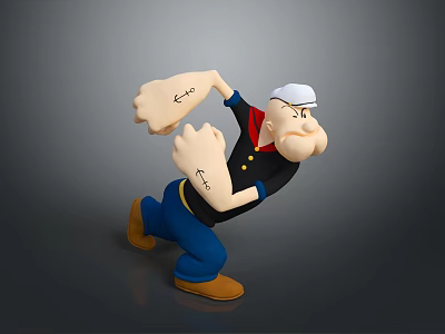 Popeye the Sailor Man Flexing Muscular Arms With White Cap Black Shirt Blue Pants And Tattoos 3d model