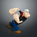 Popeye the Sailor Man Flexing Muscular Arms With White Cap Black Shirt Blue Pants And Tattoos