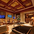 Luxurious Bar Area In Grand Living Dining Space With Golden Ceiling And Classic Decor