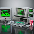 Vintage Electronic Devices With Retro Computers Monitors Keyboards And Peripherals 3d model