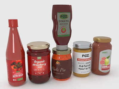 FGZ Organic Food Sauces With Tomato Strawberry Guava Jam Apple Pie And Mayonnaise 3d model