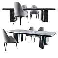 Elegant Modern Dining Table Set With Marble Tabletop And Gray Chairs 3d model