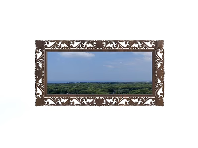 Ornate Framed Mirror Reflecting Blue Sky White Clouds And Green Trees 3d model