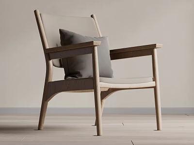 Modern Minimalist Wooden Frame Leisure Chair With Gray Cushion Armrests And Breathable Backrest 3d model