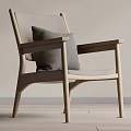 Modern Minimalist Wooden Frame Leisure Chair With Gray Cushion Armrests And Breathable Backrest