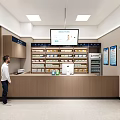 Modern Pharmacy Interior With Counter Medicine Shelves Display Screen And Medicines