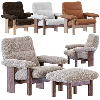 Cozy Lounge Chairs With Soft Upholstery Wooden Legs And Ottoman In Various Colors 3d model