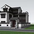 Traditional Chinese Style Detached Villa With White Walls Black Tiles And Green Surroundings