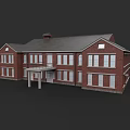 Red Brick Hospital Building With Columned Entrance Multiple Windows And Grey Roof