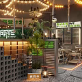 Elegant Modern Restaurant Interior Featuring Green Plants Pendant Lights And Open Dining Layout 3d model