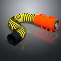Orange Portable Ventilation Blower With Yellow Black Striped Flexible Hose For Industrial Air Circulation