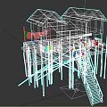 Stilted Wooden House Structure With Two Connected Units And Exterior Staircase