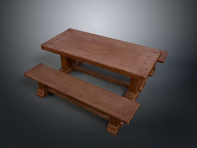 Solid Wooden Dining Table With Matching Long Bench For Home Use 3d model