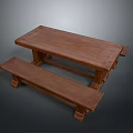Solid Wooden Dining Table With Matching Long Bench For Home Use 3d model
