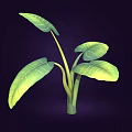 Cartoon Style Green Plant Illustration With Large Vibrant Leaves On Dark Background