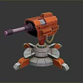 Orange Mechanical Device Featuring Cannon Like Structure And Silver Support Base