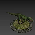 Green Reptile Dinosaur Model Standing On Stone Base With Grassy Platform 3d model