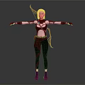 3D Female Game Character With Red Hair Strappy Top Green Pants And Arm Guards