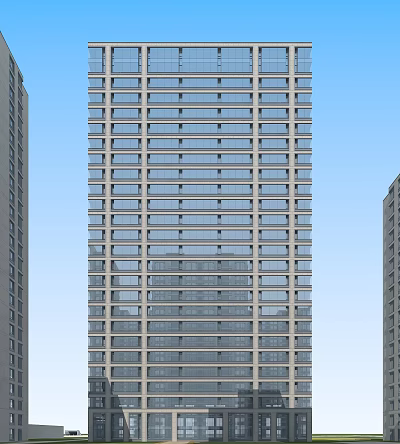 Modern High Rise Residential Building With Many Windows And Blue Sky Background 3d model