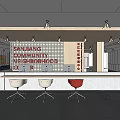 Modern Community Service Hall Interior With Service Counter Seats And Bright Signage