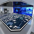 Modern Command Center With Interactive City Model Large Digital Screens And Staff Monitoring