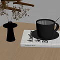 Stylish Tabletop with Black Vase Green Foliage Coffee Cup on Andrew Marr Book