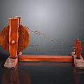 Traditional Handcrafted Wooden Equipment With Large Wheel Metal Wires And Support Stand