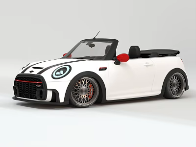 Sporty White Convertible Car With Red Side Mirrors Black Soft Top And Alloy Wheels 3d model