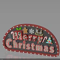 Red And White Arched Christmas Decorative Sign With Gingerbread Man Snowflake Tree Sleigh