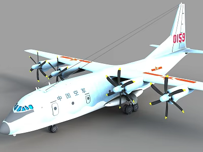 Chinese Air Force Fighter Jet With White Body and Propeller Engines Tail Number 0159 3d model