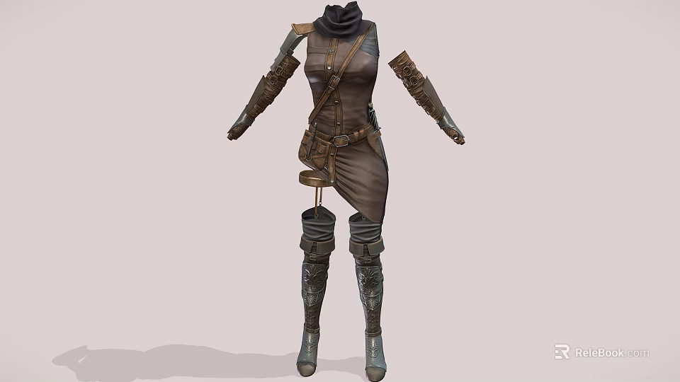 Functional Clothing Set With Leather Sleeves Utility Belt And Knee High Boots 3d model 